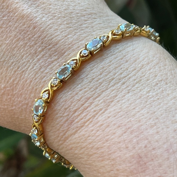 Genuine blue & white topaz gold over solid sterling silver bracelet - Picture 8 of 9